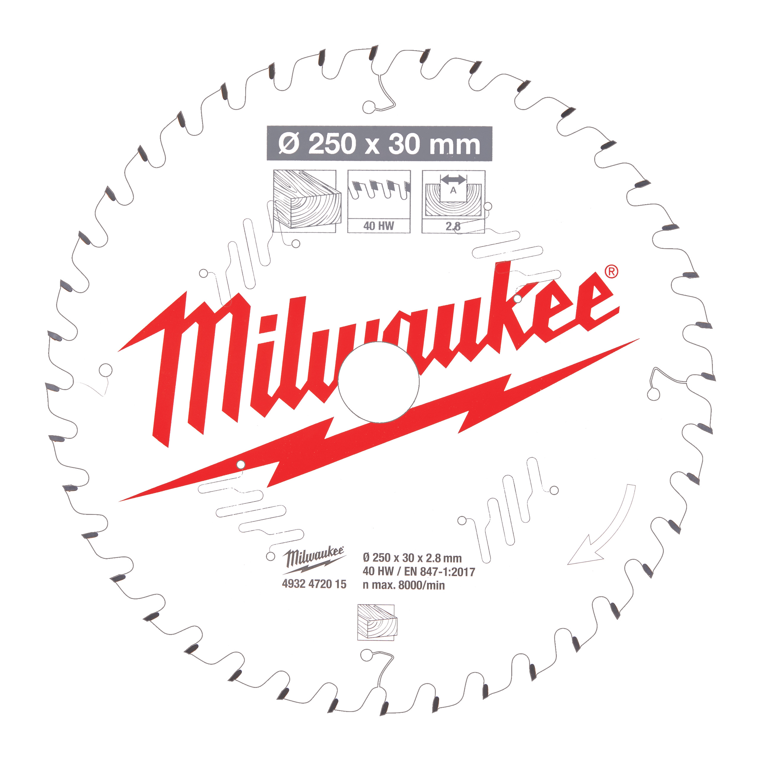 Milwaukee tartozékok 4932472015 Körfűrészlap MS W 250x30x2.8x40ATB