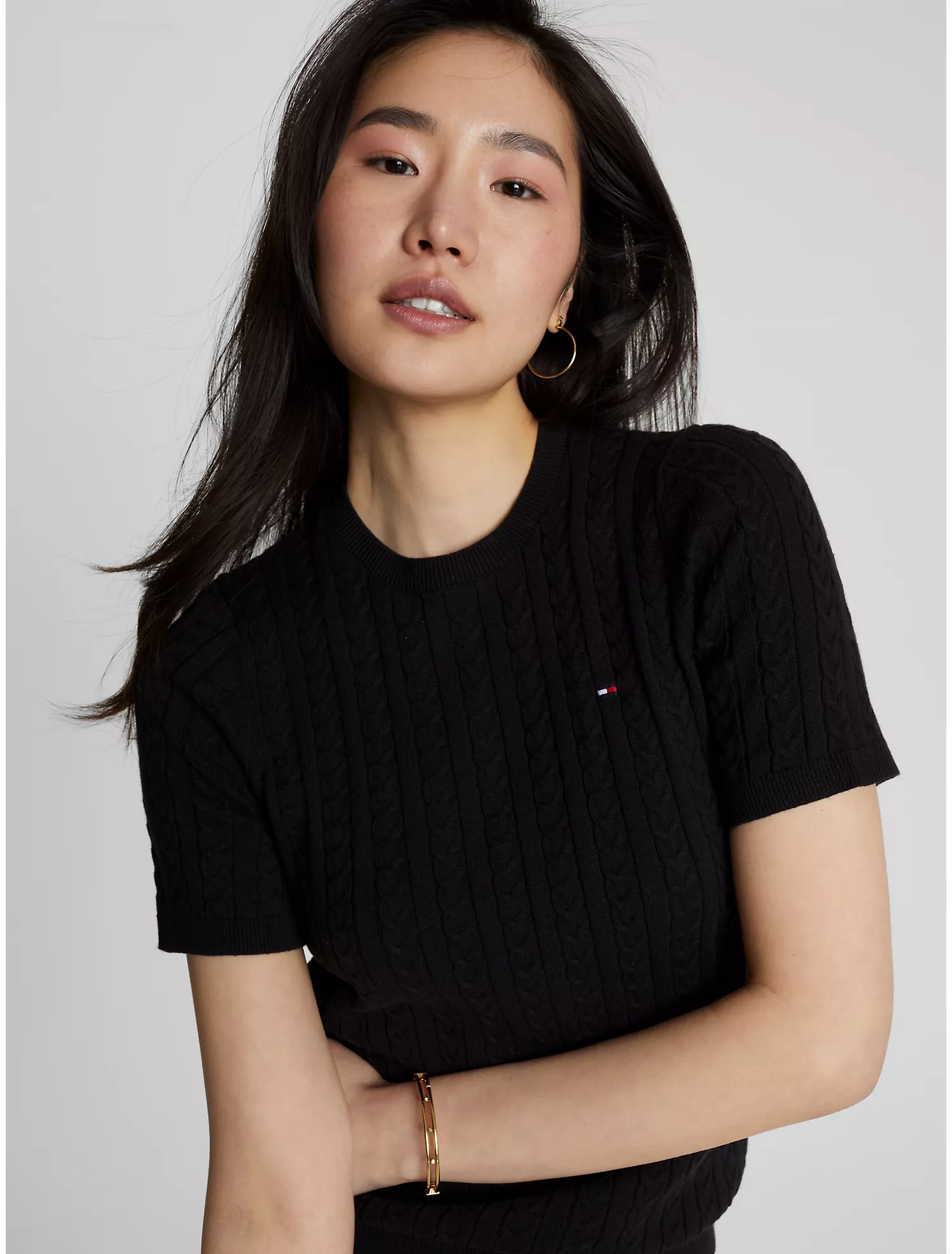 Cable Knit Short-Sleeve Sweater