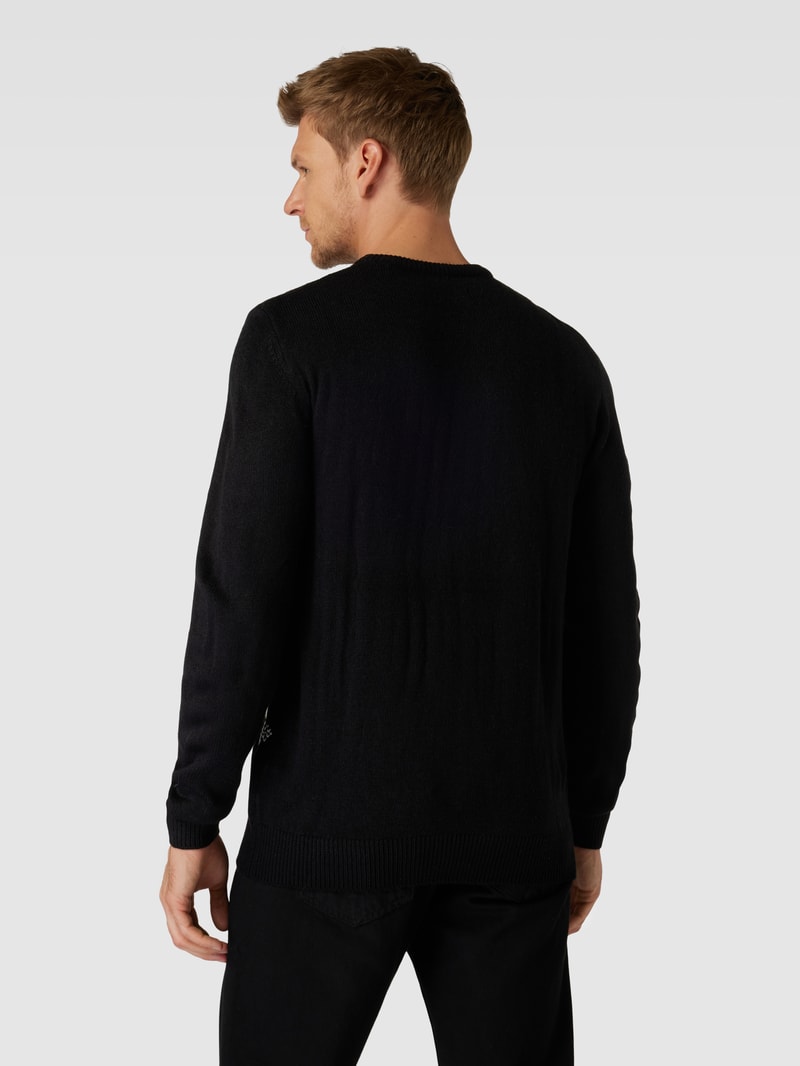 Strickpullover mit Motiv-Stitching in schwarz