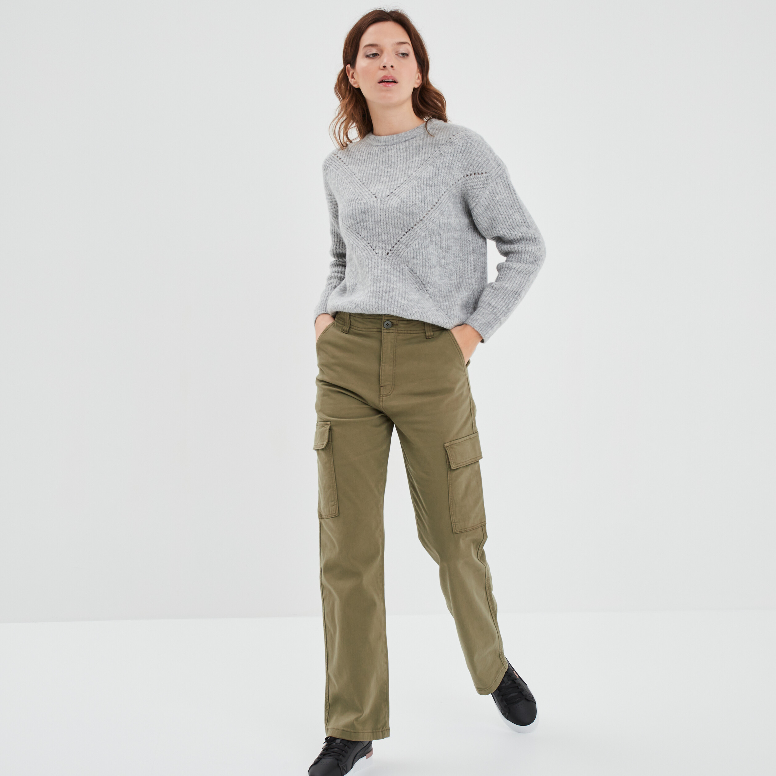 Pantalon cargo droit vert kaki femme | La Halle
