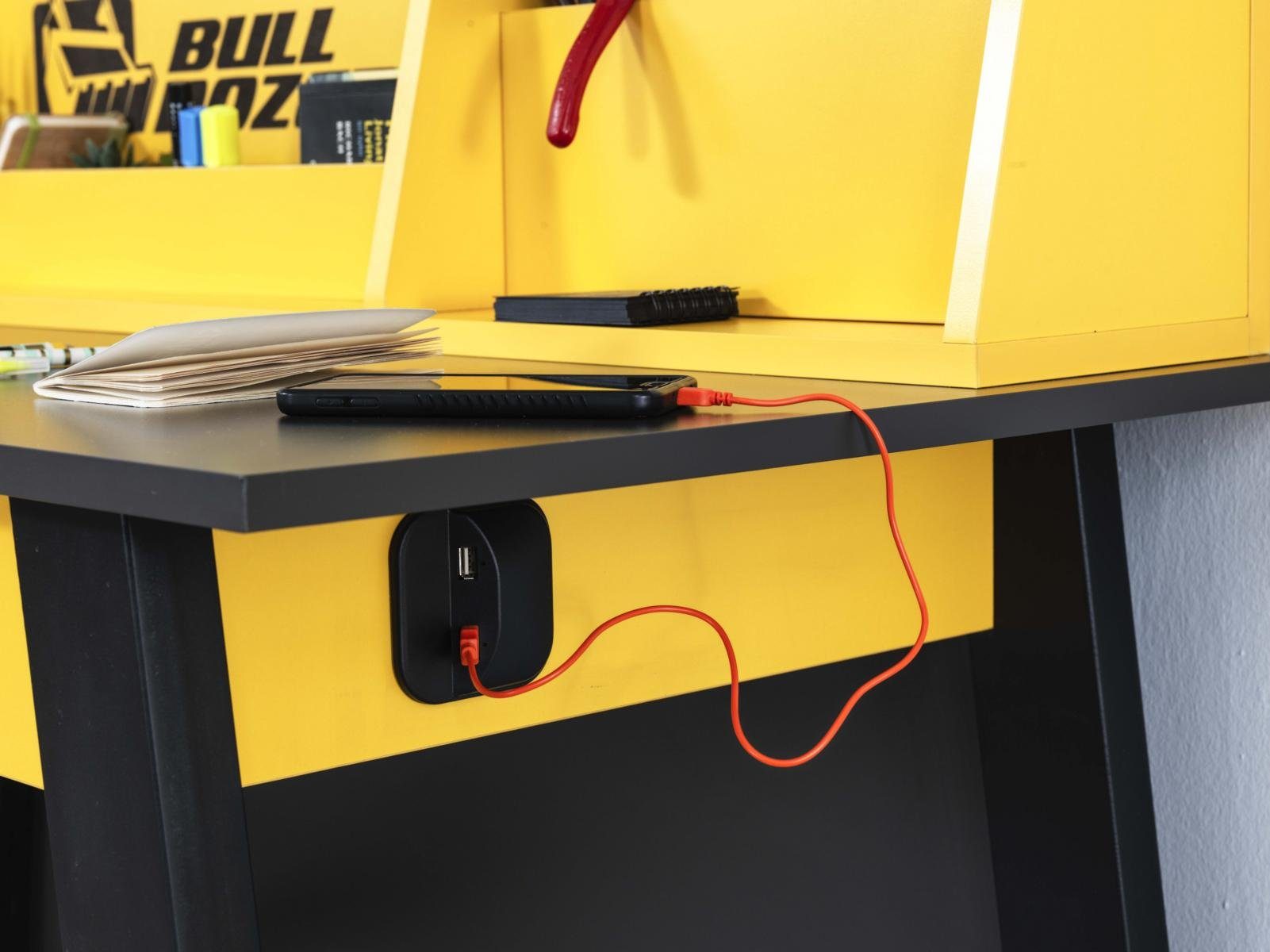 Möbel-Lux Jugendzimmer-Set Bulldozer, (Set, 4-St., Bett, Nachttisch, Kleiderschrank, Schreibtisch), mit Baggerbett