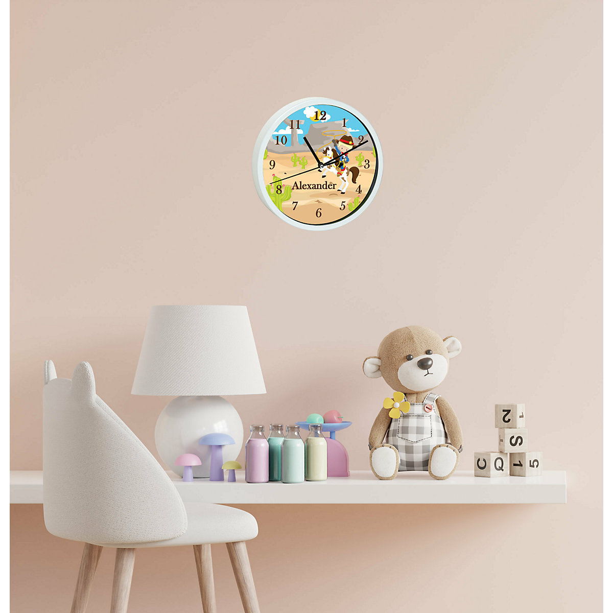 Kinder Wanduhr personalisiert mit Name Cowboy