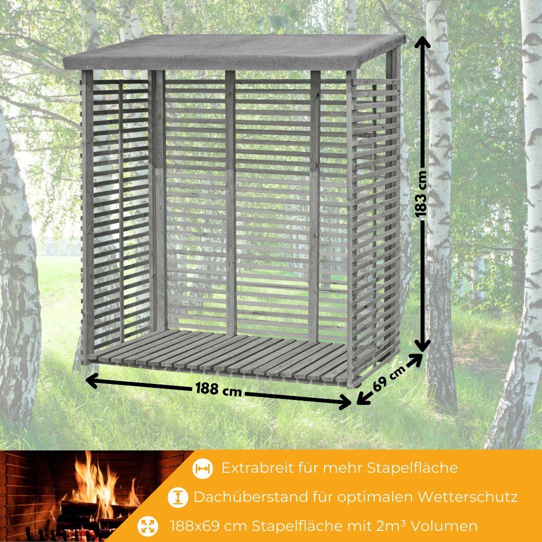 Mega-Holz Kaminholzregal Kaminholzregal FLAMMO S mit Rückwand, 188 x 69 x 183 (B x T x H)