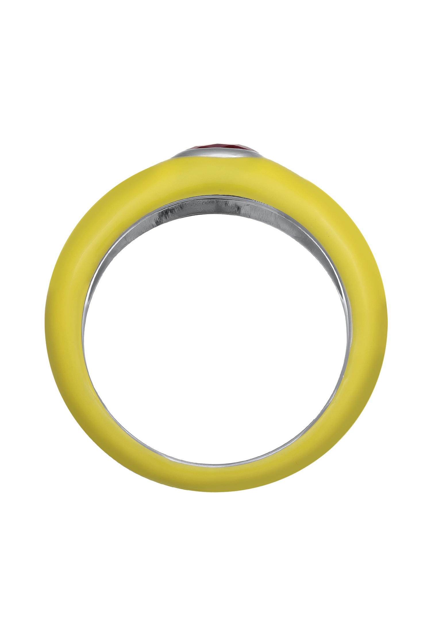 Anillo solitario ovalado Elli para mujer con esmalte naranja y cristal de circonita cúbica verde en plata de ley 925 chapada en oro.