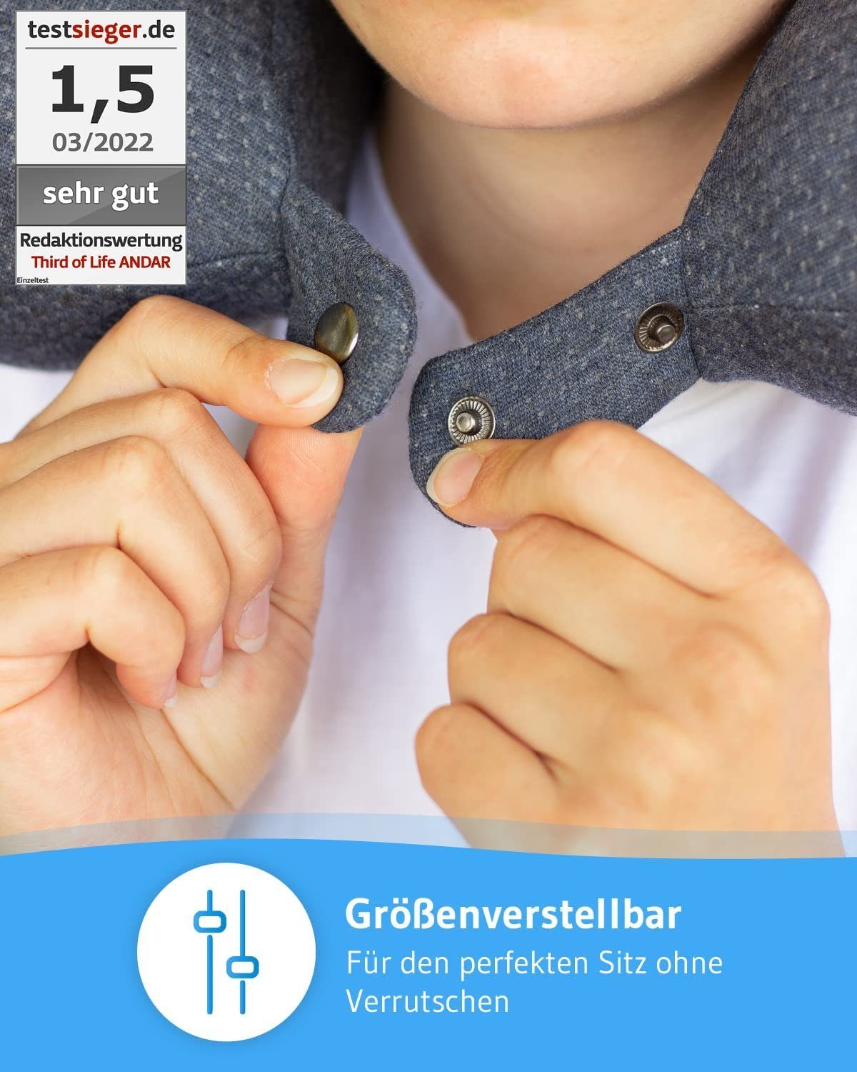 Third of Life Nackenhörnchen Nackenkissen ANDAR aus Visco Schaum, Ergonomisches Reisekissen mit Thermo-Bezug, Für Allergiker geeignet