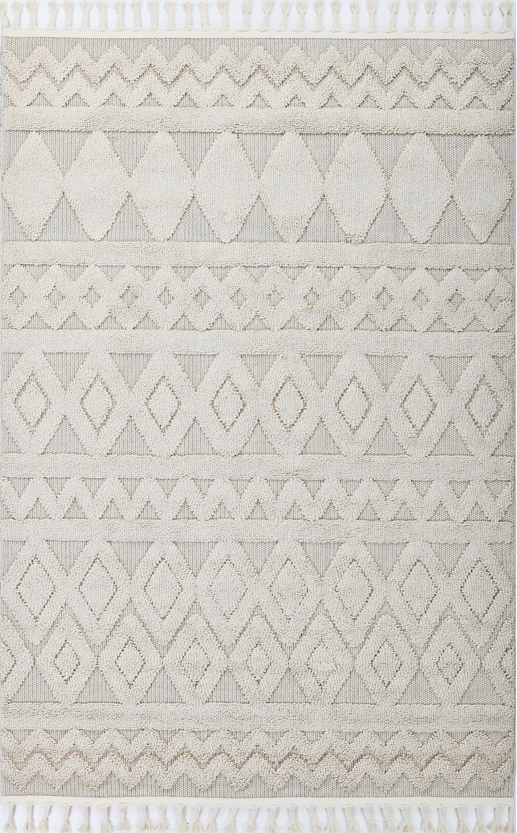 Teppich Duncan, Home affaire, rechteckig, Höhe: 18 mm, Hoch-Tief-Struktur, Woll-Look, Boho, mit Fransen