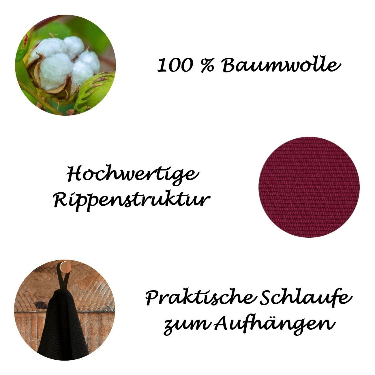Engelland Geschirrtuch Küchentuch, (Vorteils-Set, 3-tlg., Rippenstruktur), 100 % Baumwolle, integrierte Aufhängeschlaufe, 70 x 50 cm, saugfähig