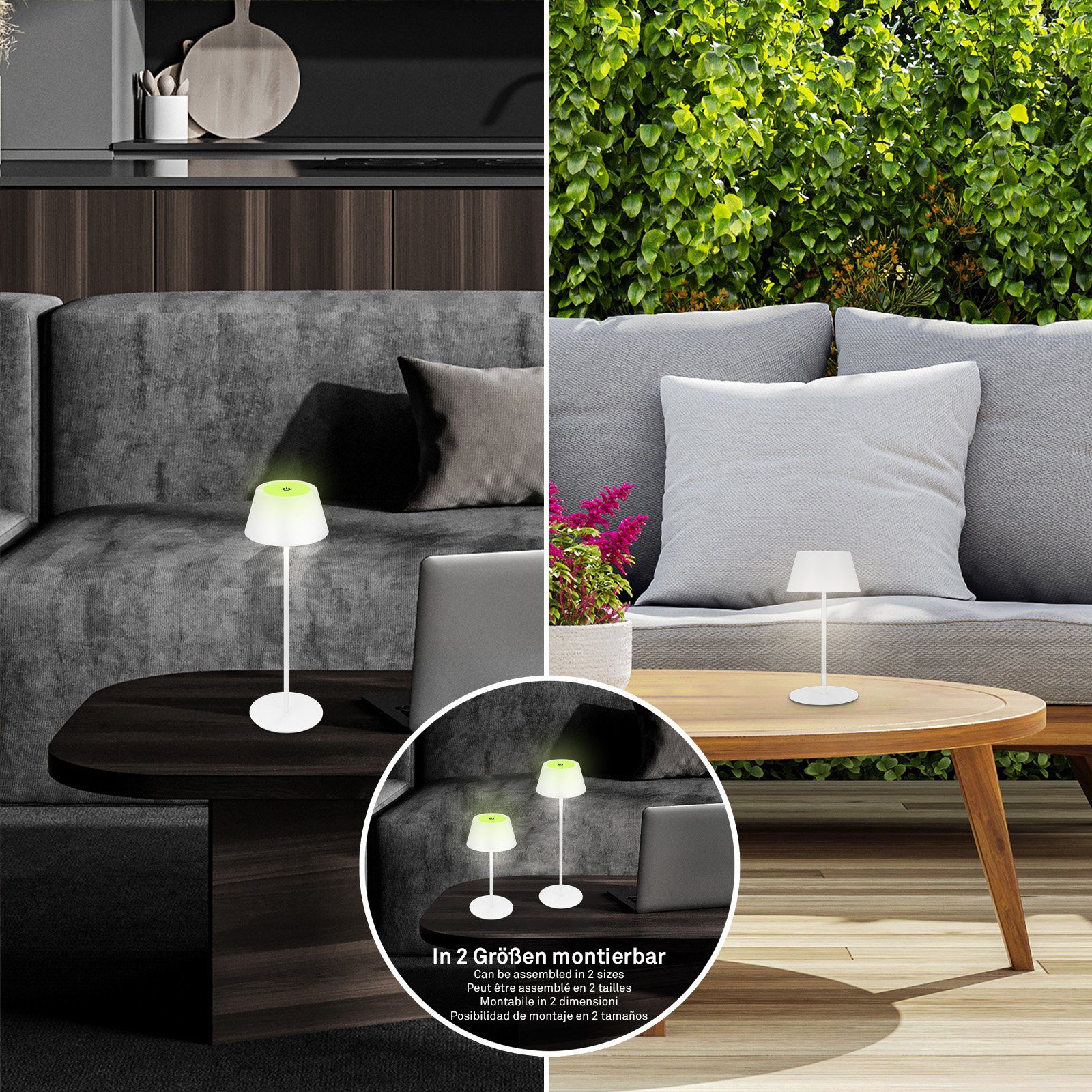 Briloner Leuchten Außen-Tischleuchte 7466016, LED fest verbaut, Farbwechsler, mit Akku, höhenverstellbar, RGB, USB-C, warmweiß, IP44, silber, 38 cm