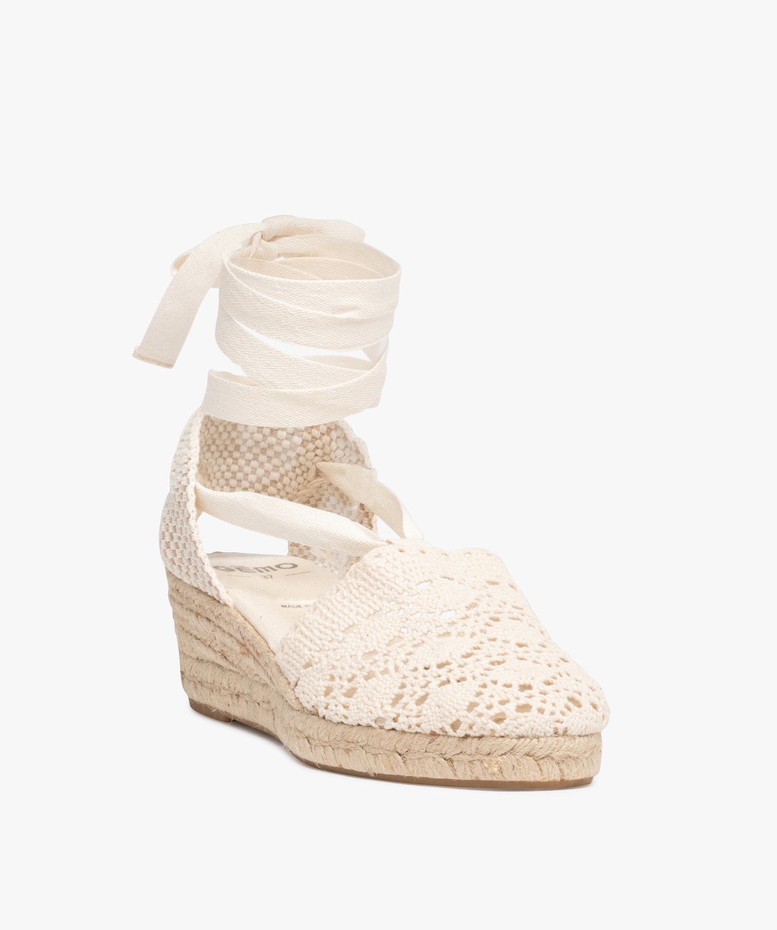 Sandales femme compensées dessus macramé uni blanc | GEMO