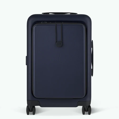 CDG 4-wheel hard-shell suitcase, plain navy blue pouch