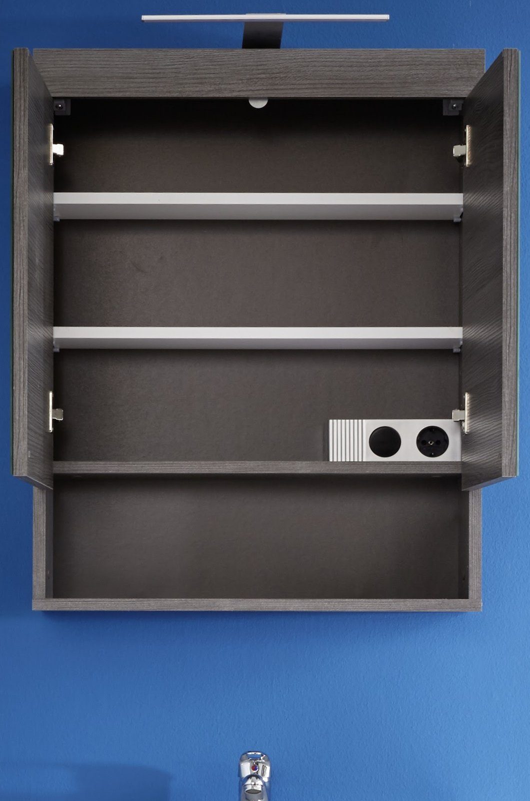trendteam Badmöbel-Set Runner, (Badezimmer 4-teilig in grau Rauchsilber, 150 x 190 cm), Set mit 2x Hochschrank