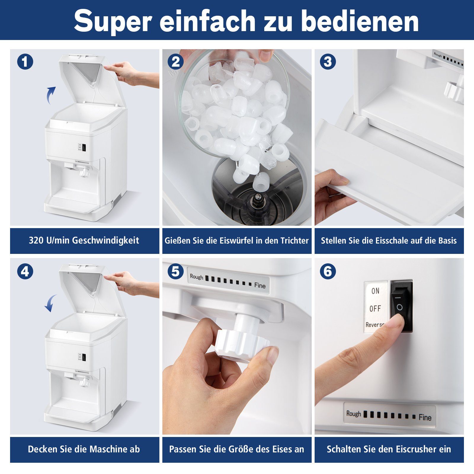 COSTWAY Eiscrusher, 350W, 320 U/min, 2,3 kg, 120 kg Eis pro Stunde