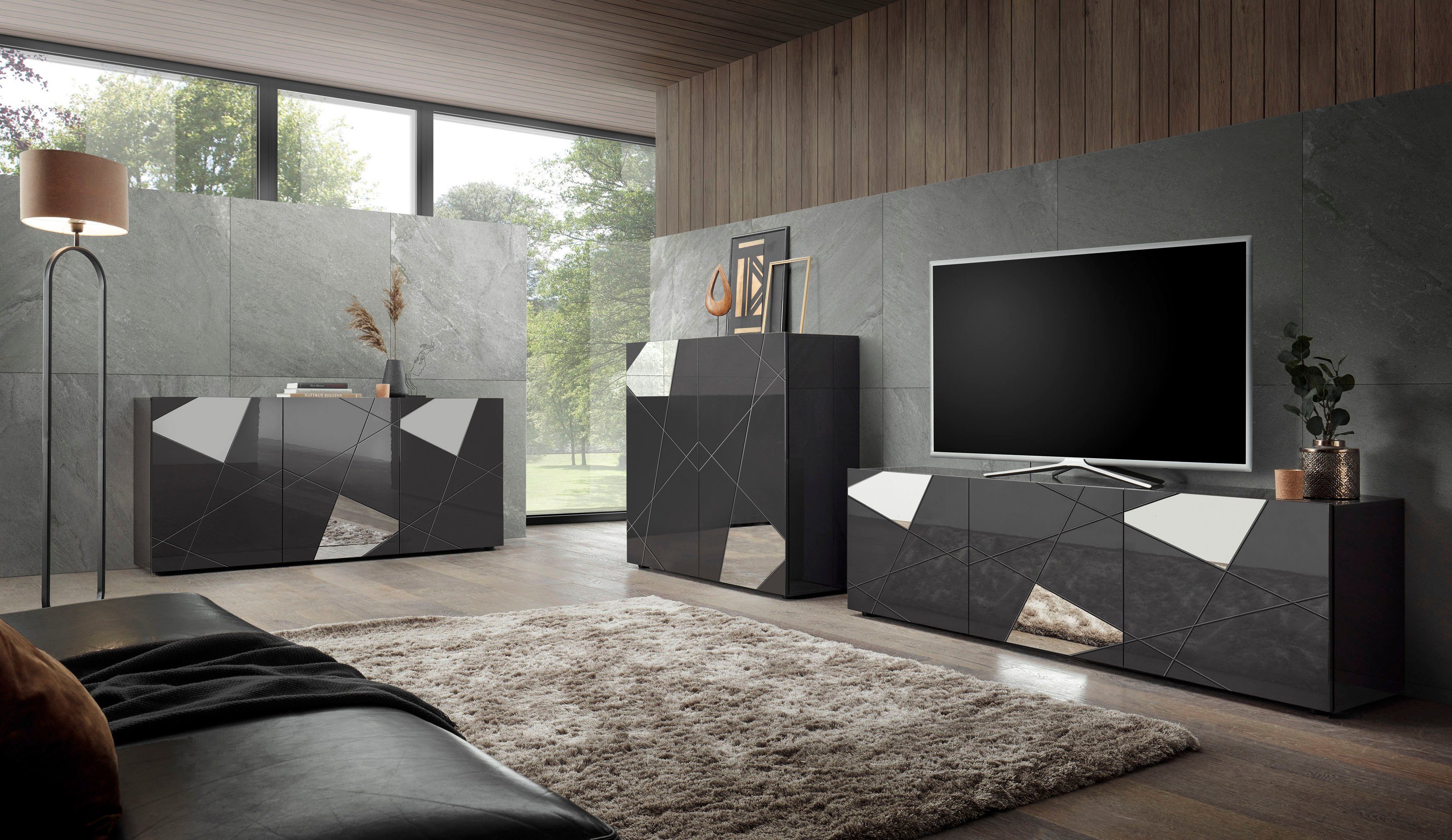 LC Sideboard Vittoria, Breite 181 cm, Front mit Siebdruck und Spiegel