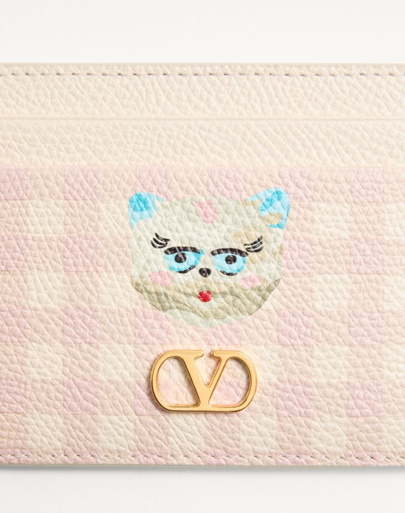 Porta-cartões Le Chat De La Maison VLogo Signature em pele de vitelo granulada