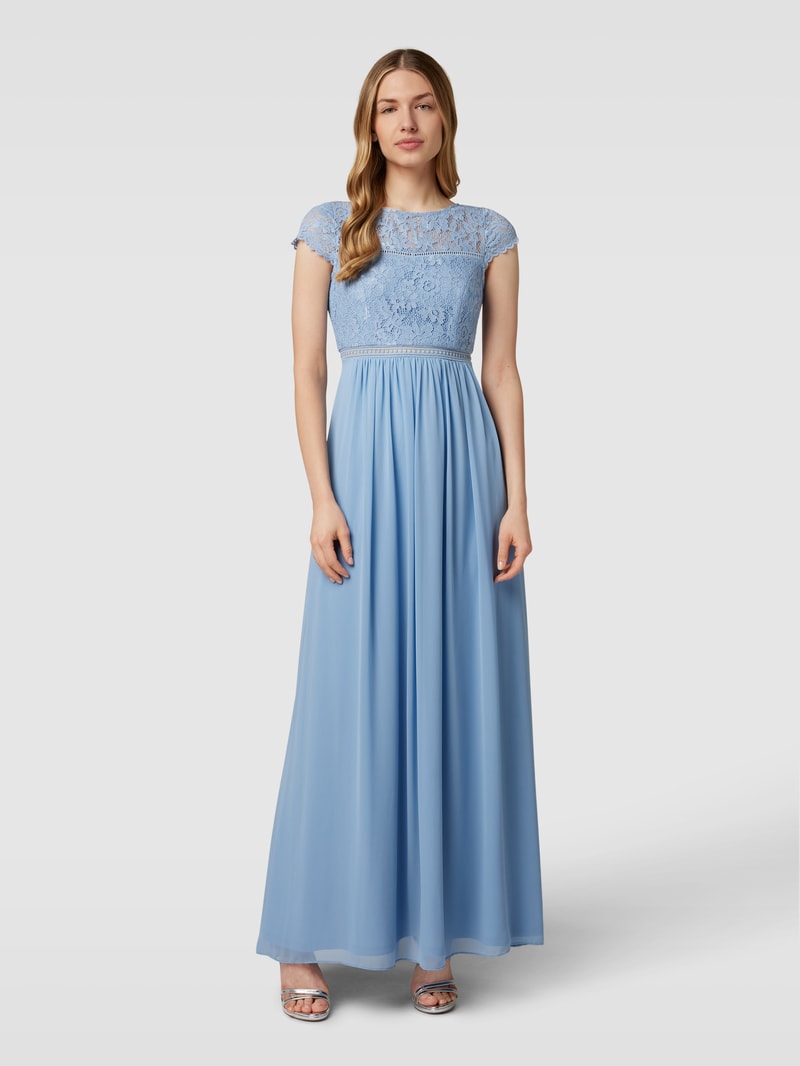 Abendkleid mit floraler Spitze in bleu