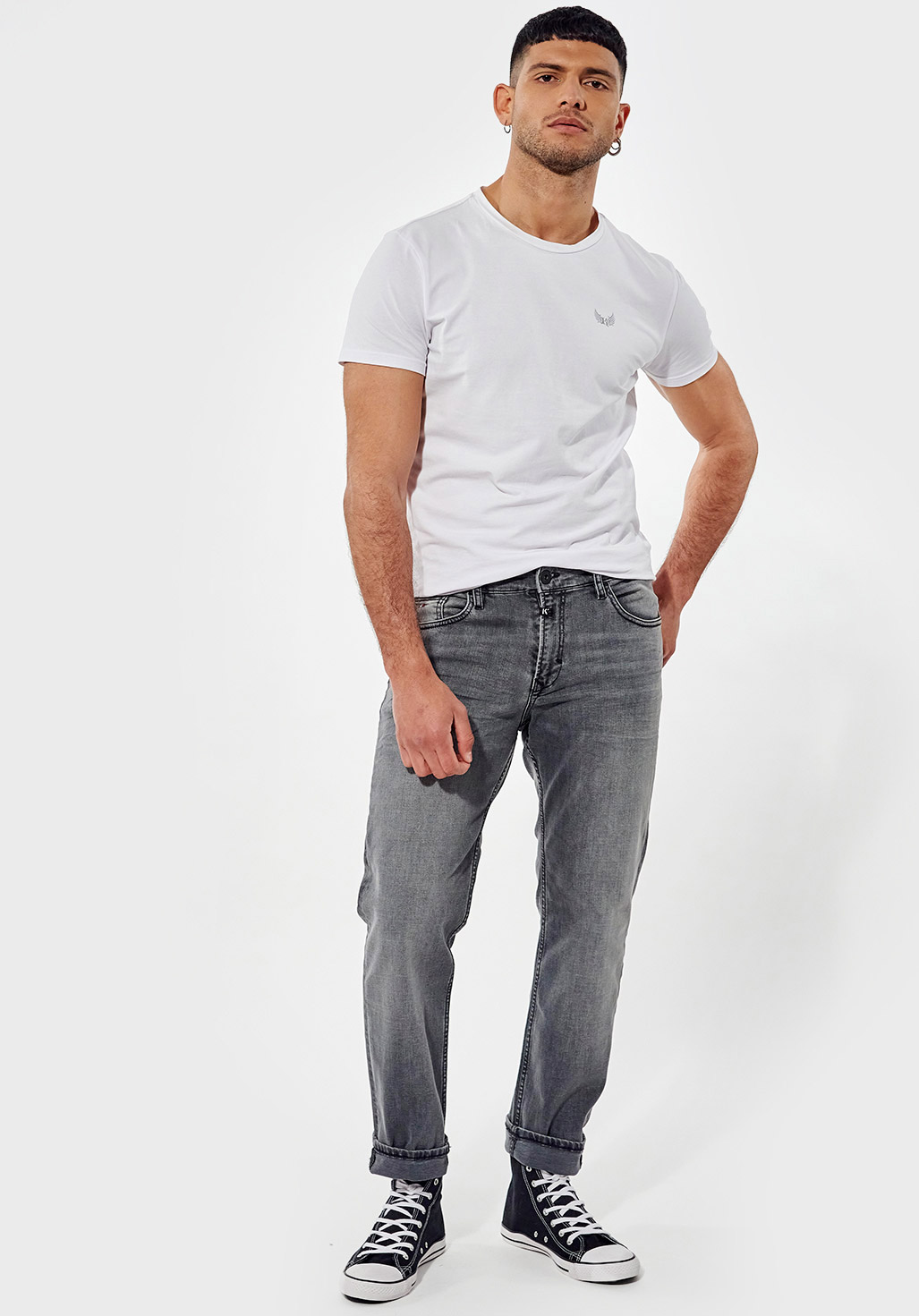 DATTT  Jean straight Homme gris clair délavé