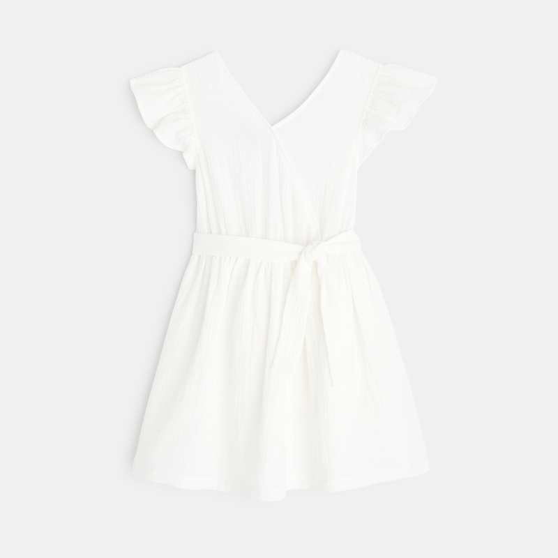 Robe effet croisé gaze de coton blanche fille