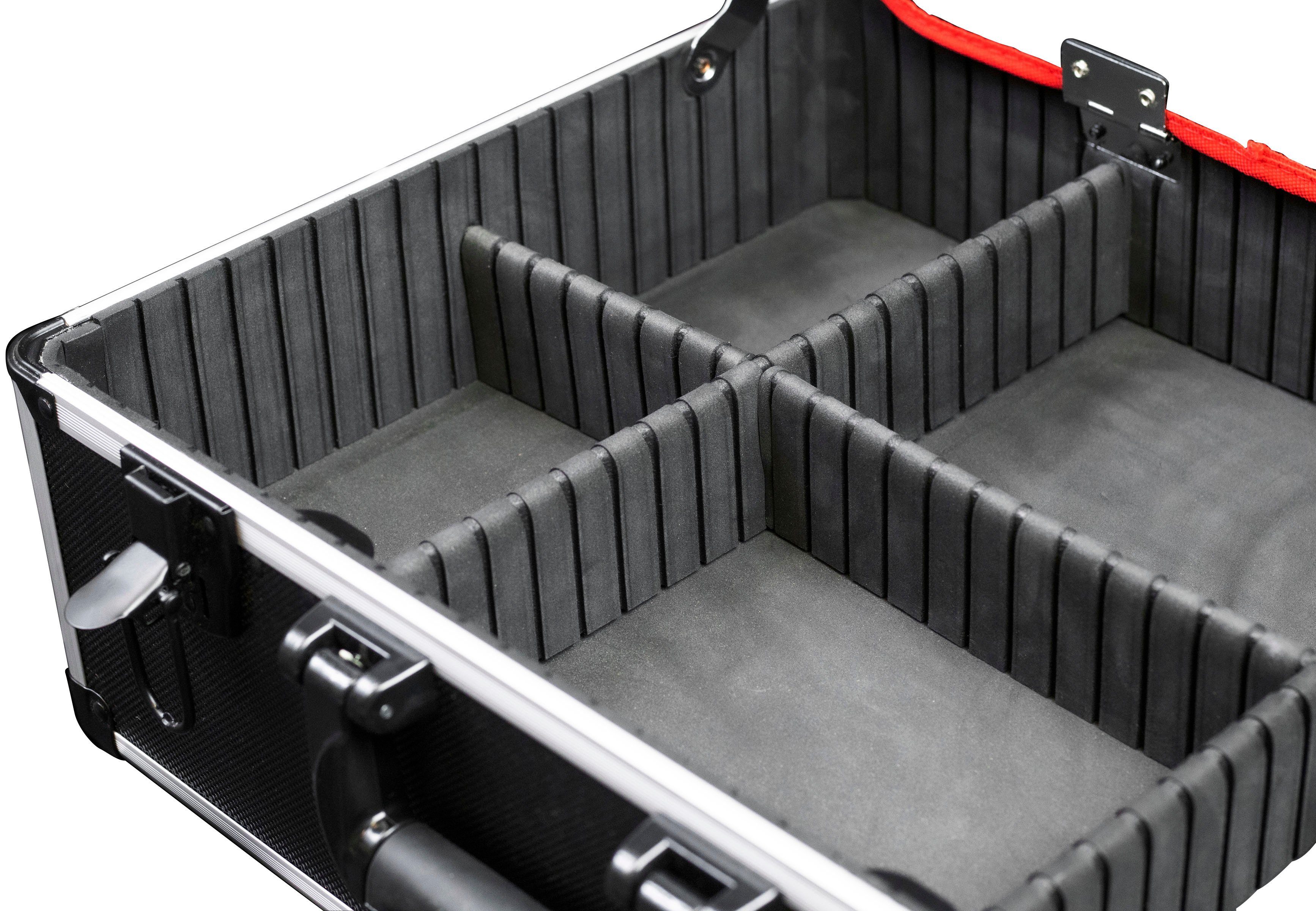 meister Werkzeugtasche Werkzeugkiste leer/ 9095080, 46x35x19 cm, mit Rollen, 15 Werkzeugtaschen, Alu