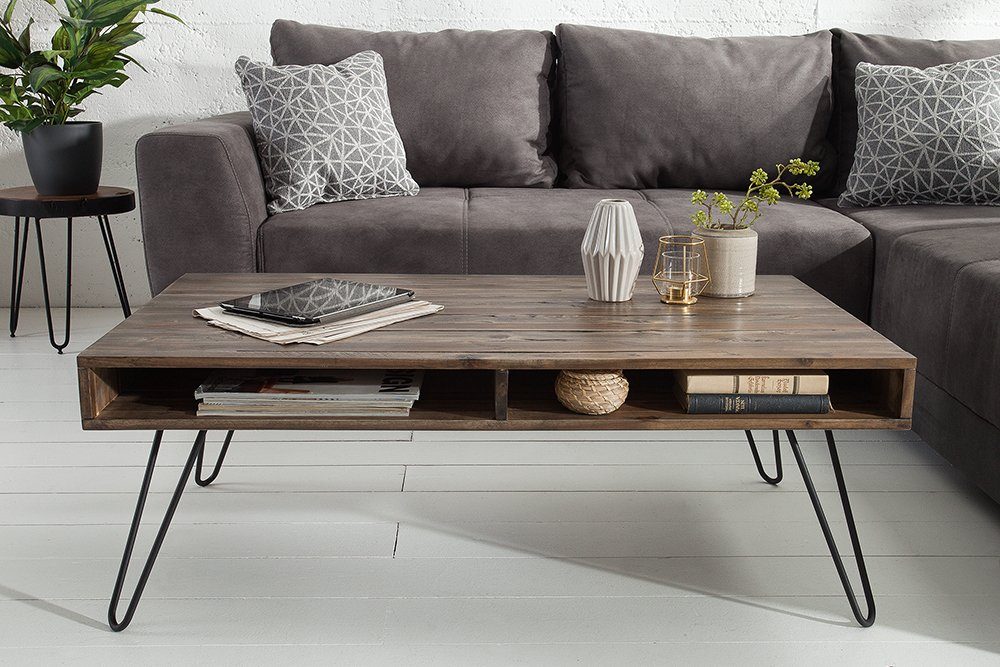 riess-ambiente Couchtisch SCORPION 110cm grau / schwarz, Wohnzimmer · Massivholz · Metall · Hairpin Legs · eckig · Retro