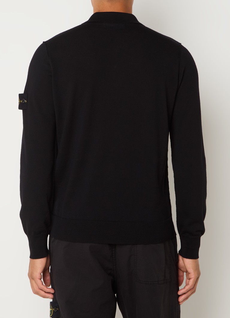 Polo Stone Island 502C4 de malha fina, corte regular, em lã virgem com logotipo.