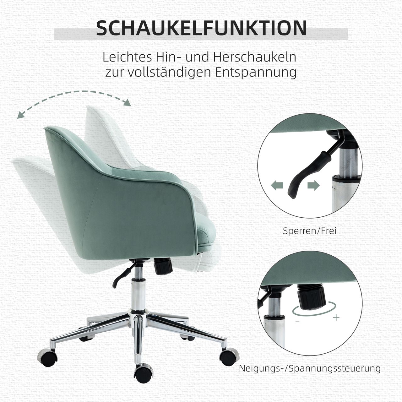 Vinsetto Bürostuhl mit Wippenfunktion höhenverstellbarer Schreibtischstuhl Grün