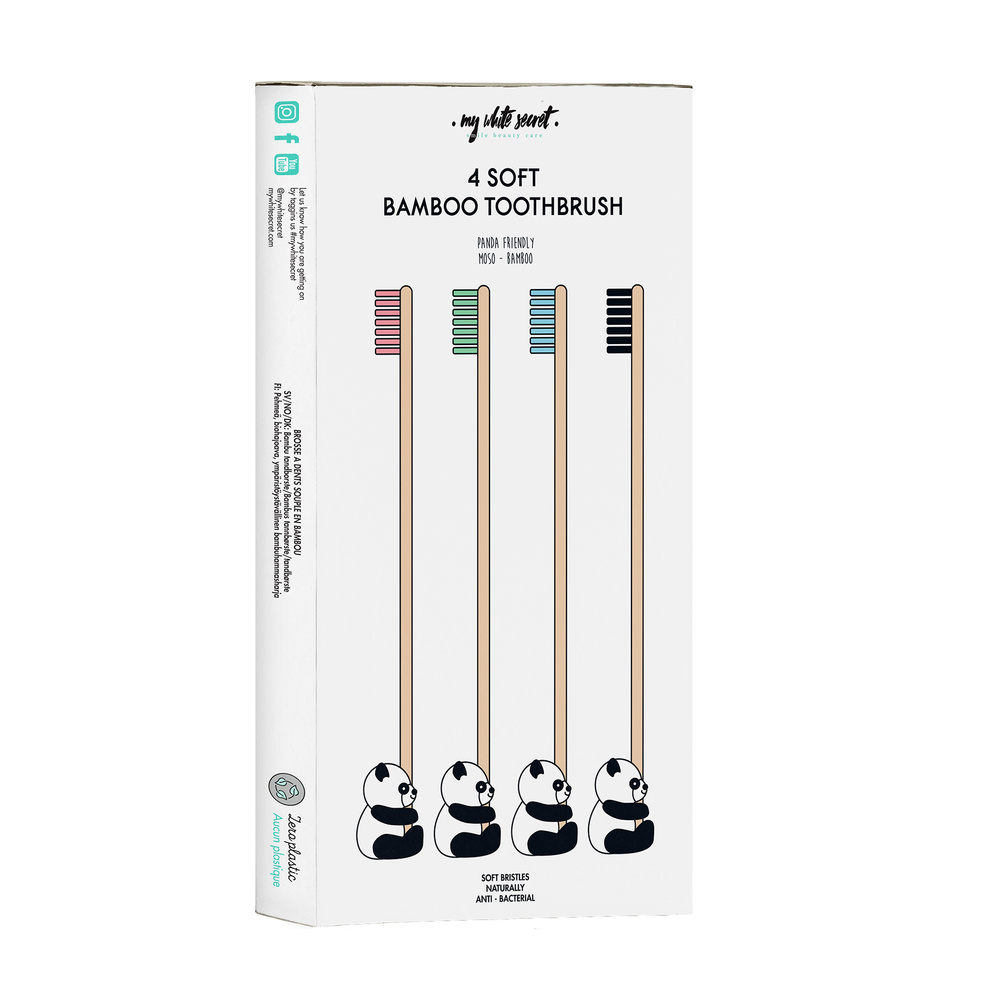 My White Secret 4 x multi colour bamboo toothbrush set Brosse à dent en Bambou