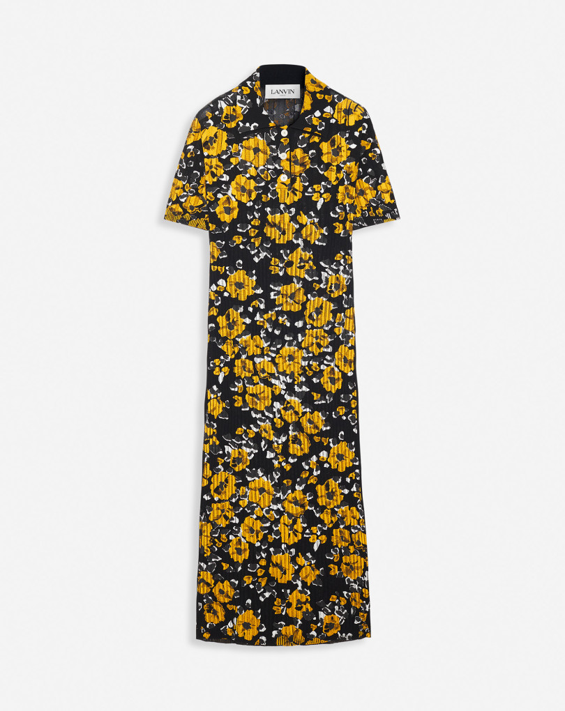 ROBE POLO MI-LONGUE EN SOIE ET COTON IMPRIMÉE