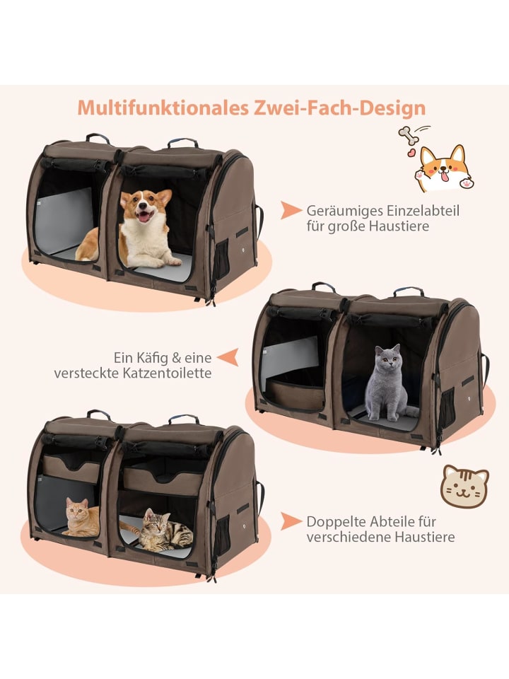 COSTWAY Hunde-Transportboxen in Braun günstig kaufen 100 cm