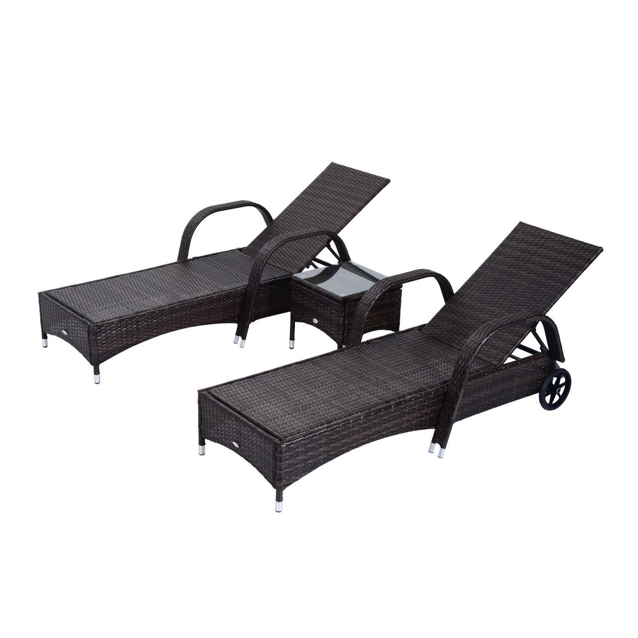 Outsunny Sonnenliege Gartenliege Tisch 3er-Set Gartenmöbel Braun/Cremeweiß