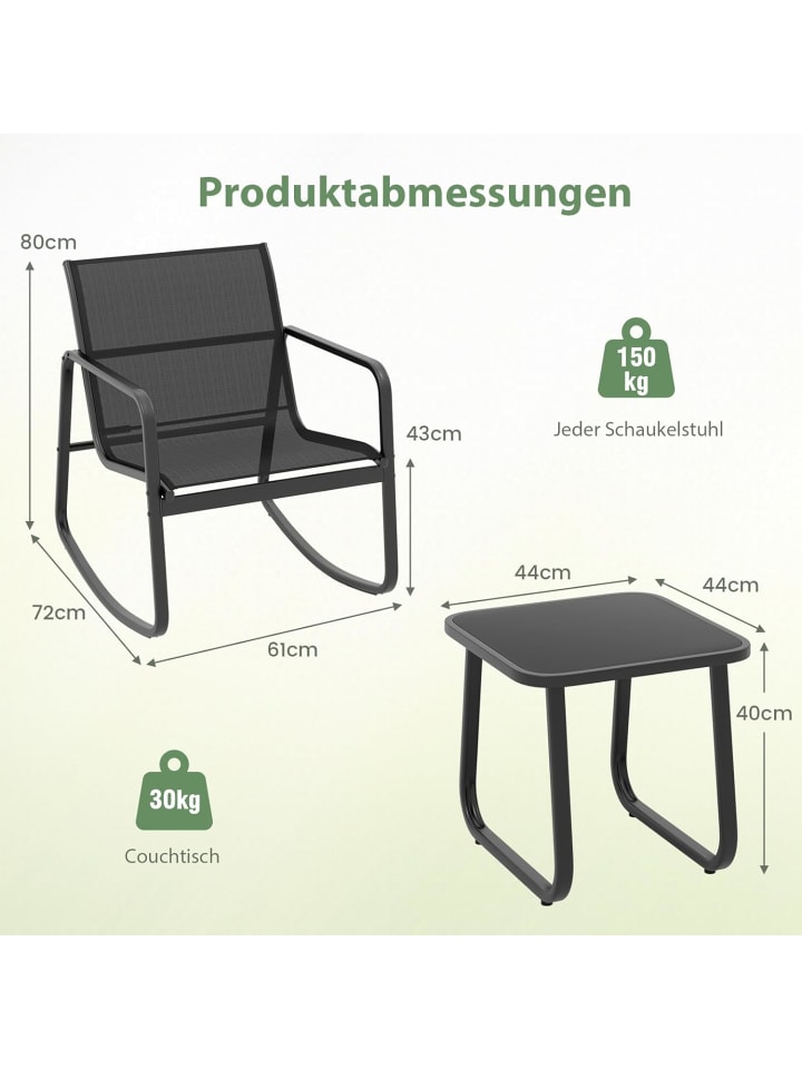 COSTWAY 3tlg. Gartenmöbel Set in Schwarz günstig kaufen onesize