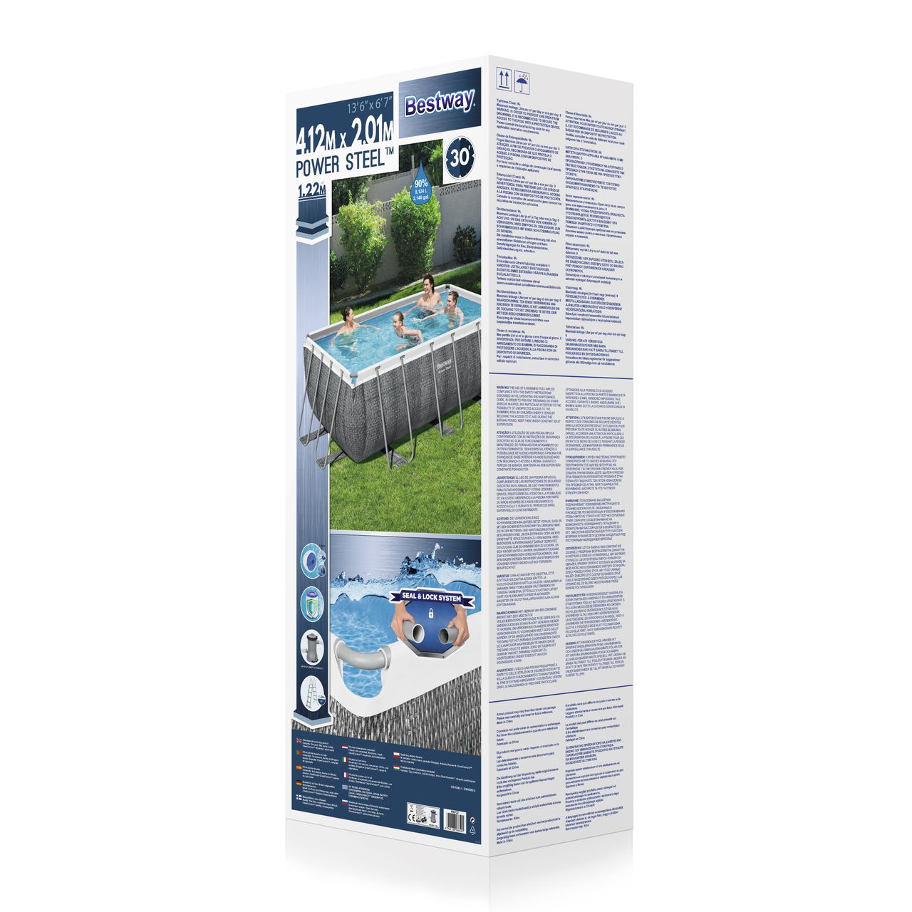 Bestway Power Steel™ Frame Pool Set mit Filterpumpe 412 x 201 x 122 cm, Rattan-Optik, eckig