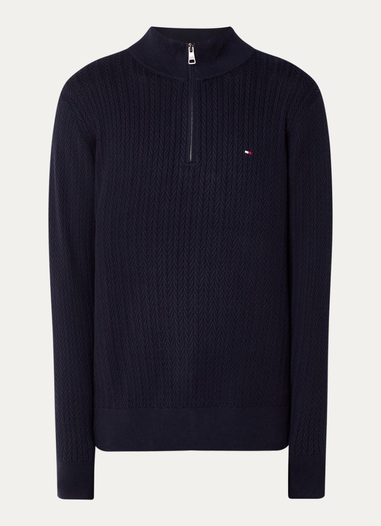Tommy Hilfiger debel pleteni džemper s polu-zatvaračem i uzorkom riblje kosti