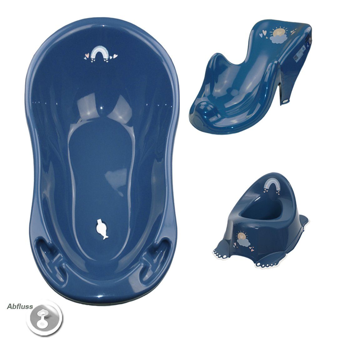 Tega-Baby Babybadewanne 3 Teile SET - METEO Blau - -Babybadeset Wanne Pflege Wanne, (Made in Europe Premium.set), Babybadewanne + Badesitz + Töpfchen