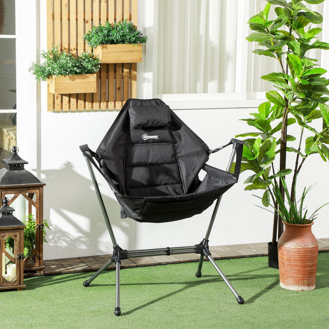 Outsunny Hängematte Campingstuhl Faltbar Gartensessel Regiestuhl Oxford, Schwarz