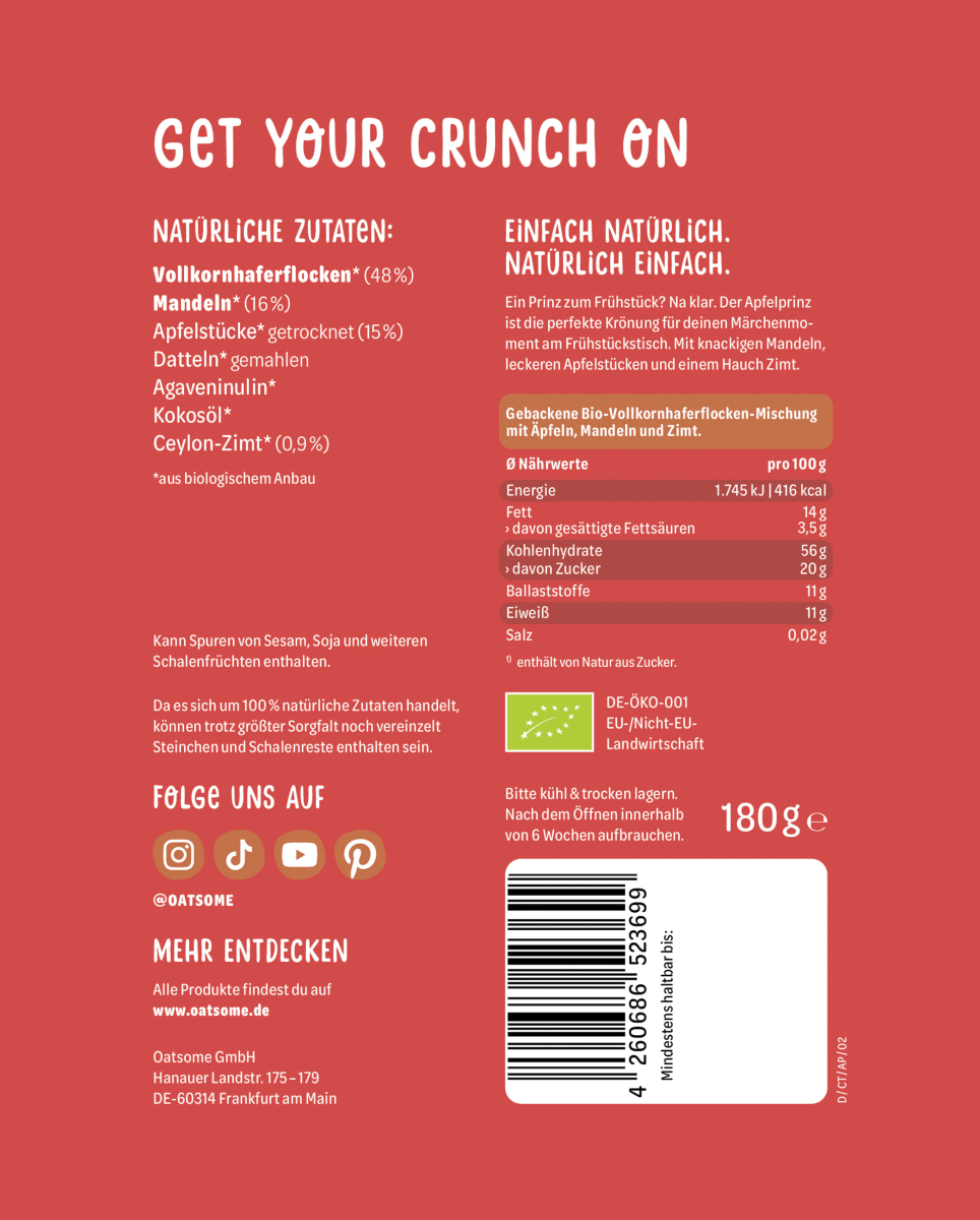 Crunchy Topping Der Apfelprinz, Apfel & Zimt, 180 g