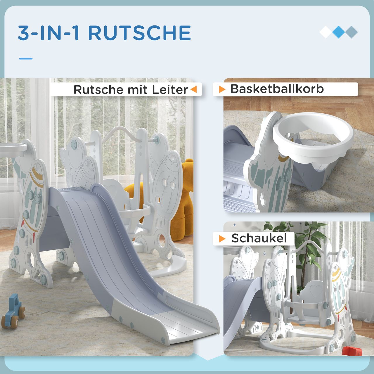 AIYAPLAY Kinderrutsche mit Schaukel 3 in 1 Kinder Spielplatz für 1,5 bis 4 Jahre