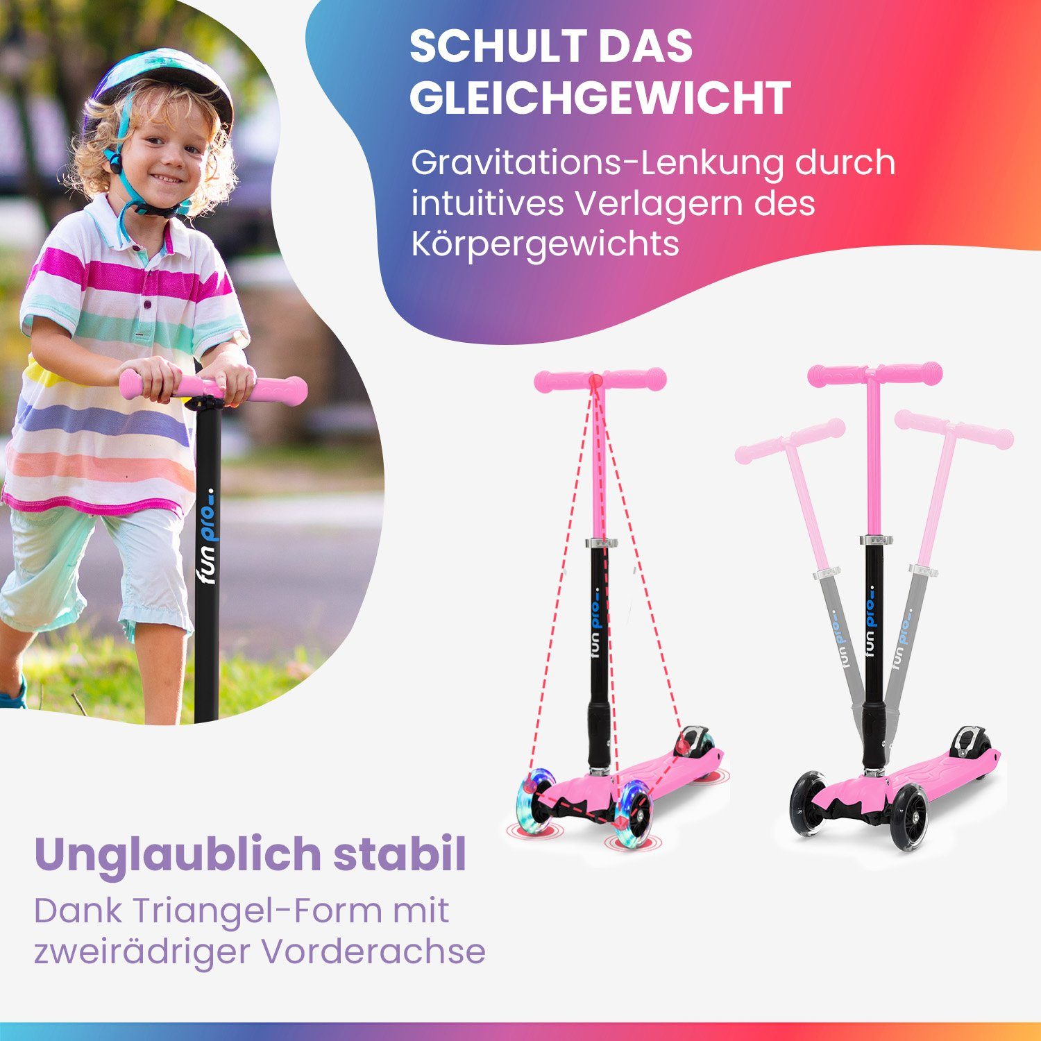 fun pro Cityroller fun pro TWO, Kick Scooter Roller Kinder - Stunt Tretroller Kinder klappbar