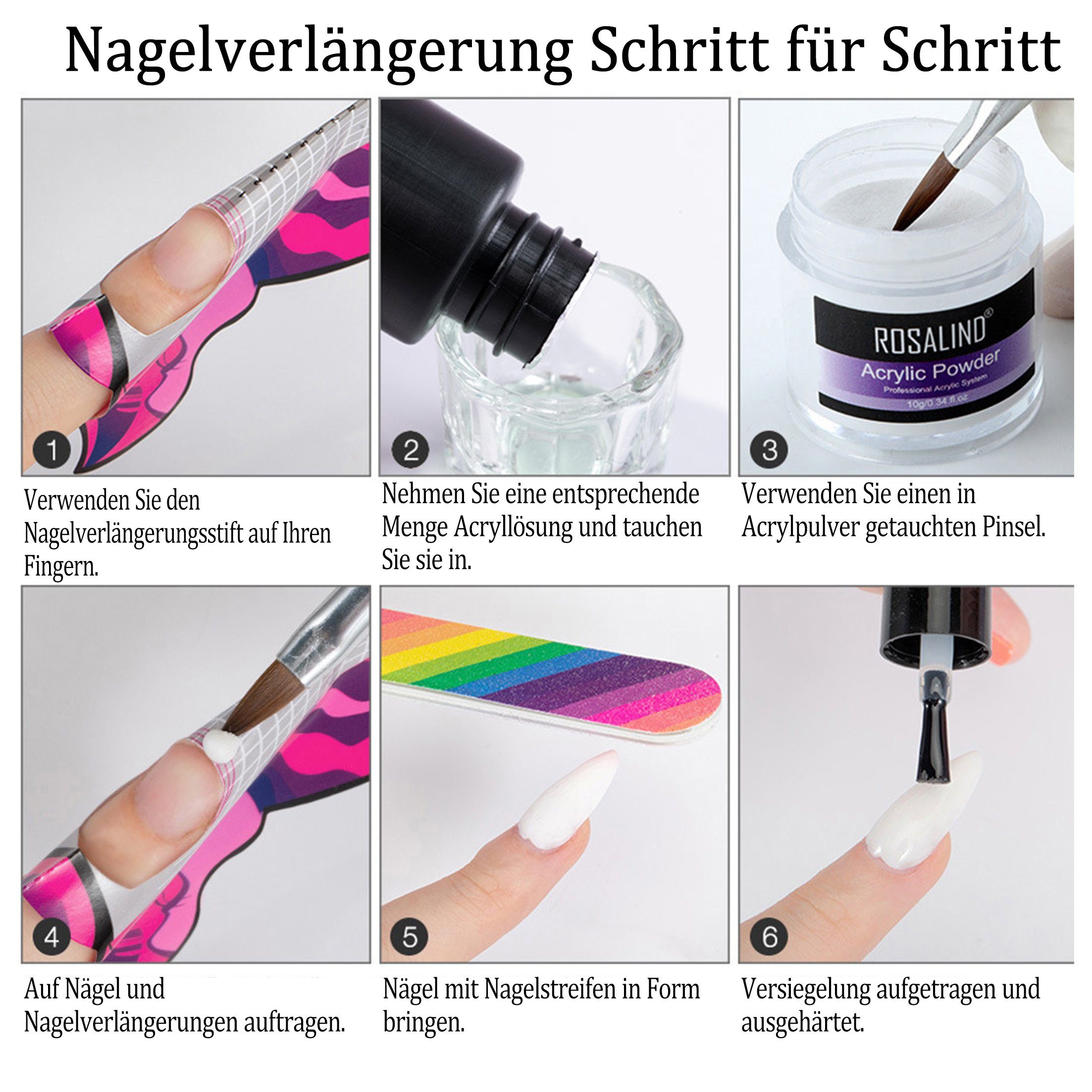 Scheiffy Nageldesign Zubehör Nailart-Pulver-Set, Nagelverlängerung, Kristall 3D-Skulpturen, 6 pcs, Nagelkunst-Kristallpulver, Nageldesign-Werkzeuge