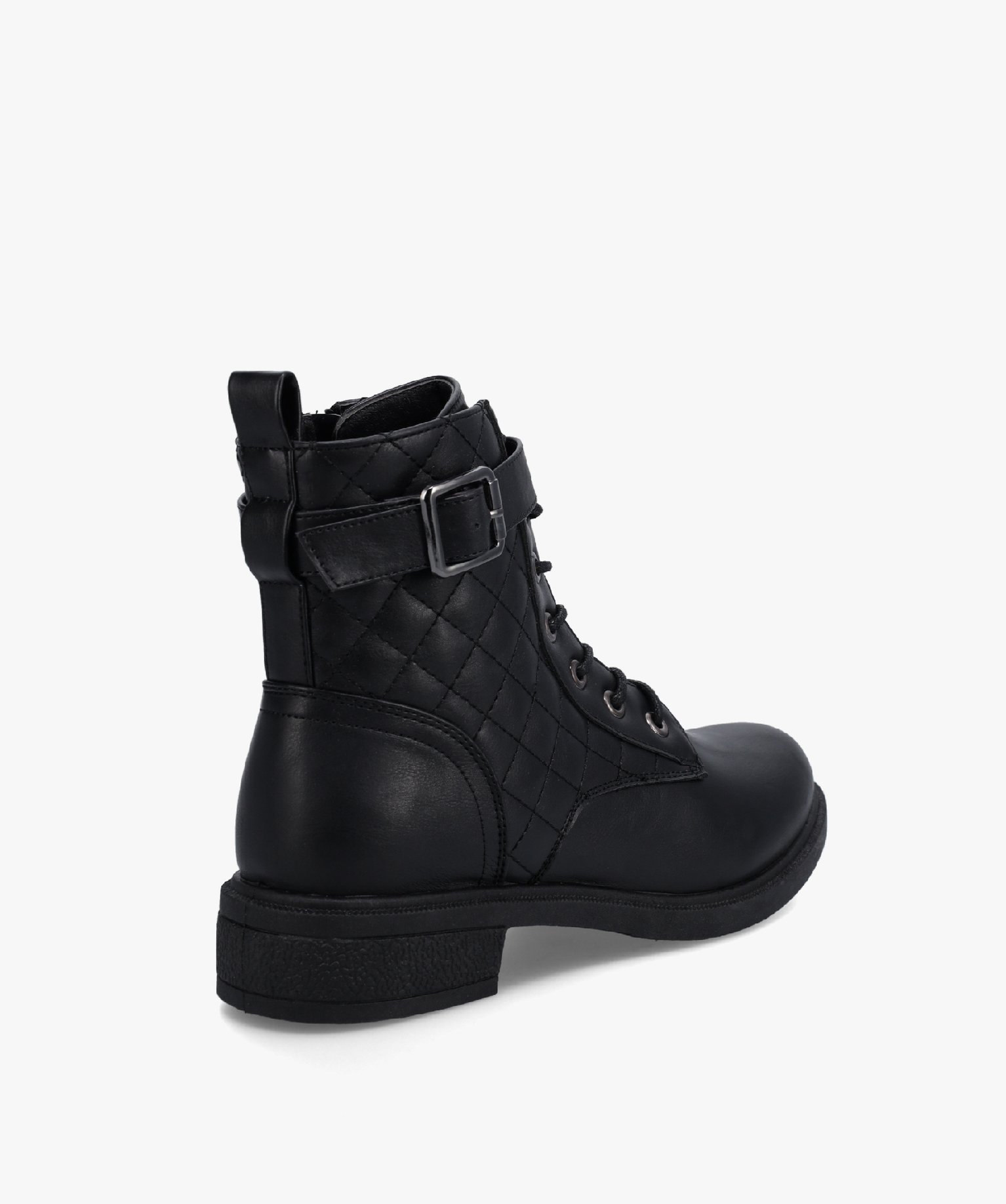 Boots femme matelassées à talon plat style rangers noir | GEMO