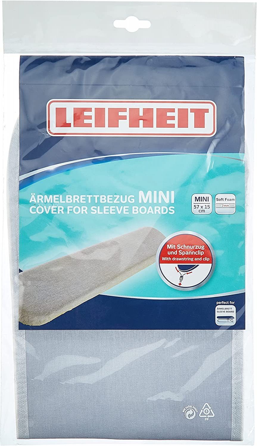 Leifheit Bügelbrettbezug Leifheit Bügelbrettbezug LEIFHEIT Ärmelbrettbezug Bügelbezug für Ärmelbrett Mini 57x15cm Grau 71821