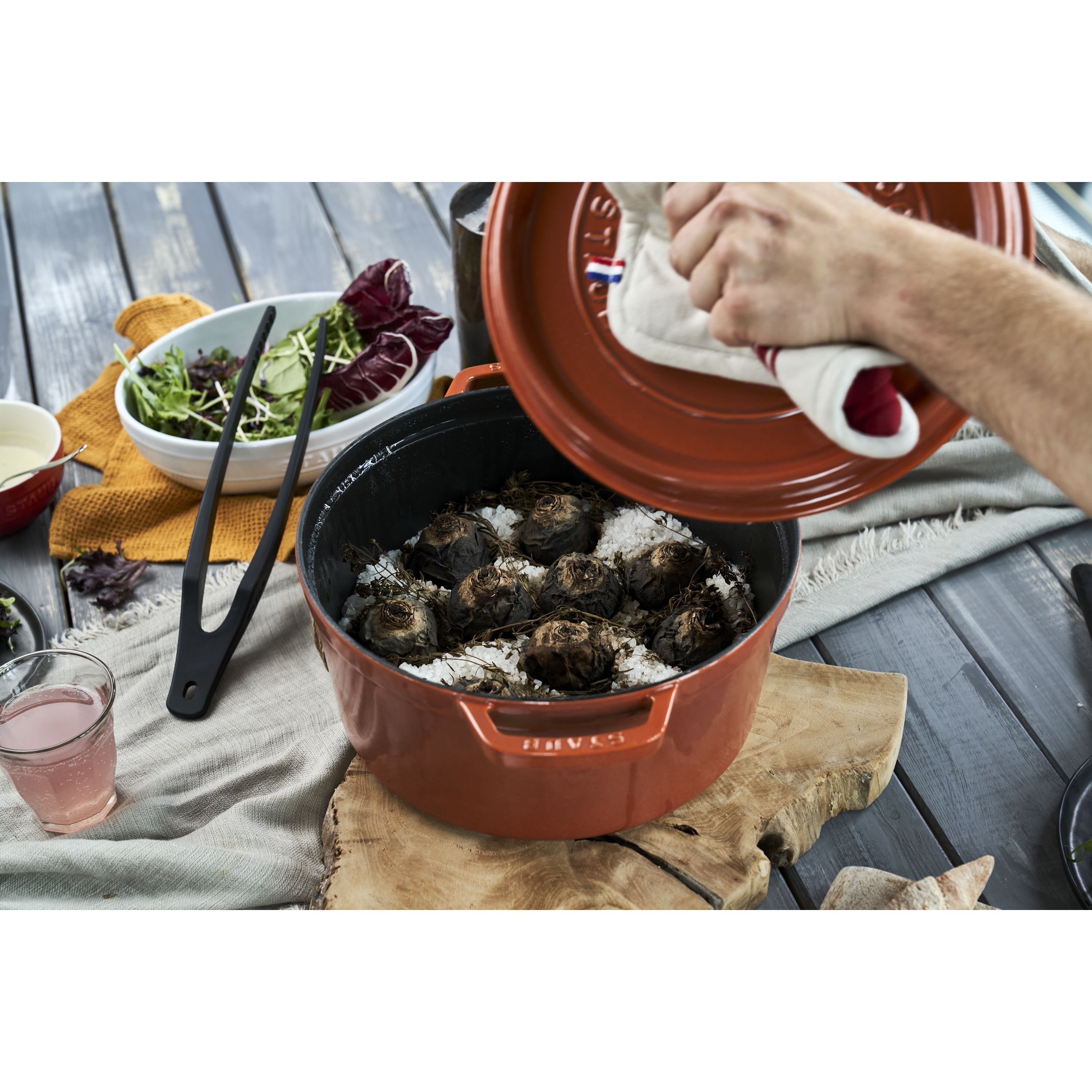 Cocotte 28 cm, rund, Zimt, Gusseisen
