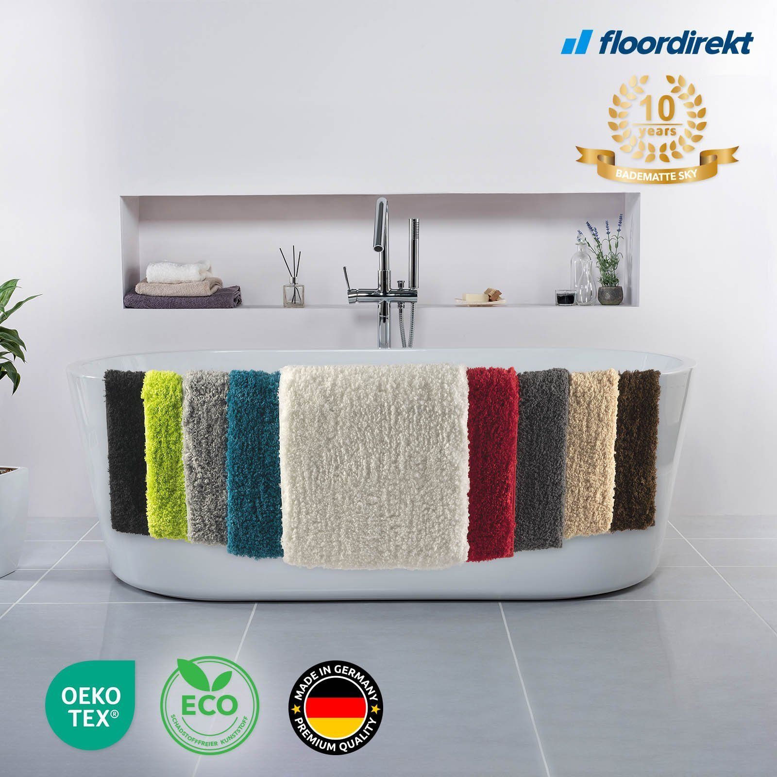 Badematte Sky Floordirekt, rutschhemmend, Pflegeleicht, Polyester, dichter Hochflor