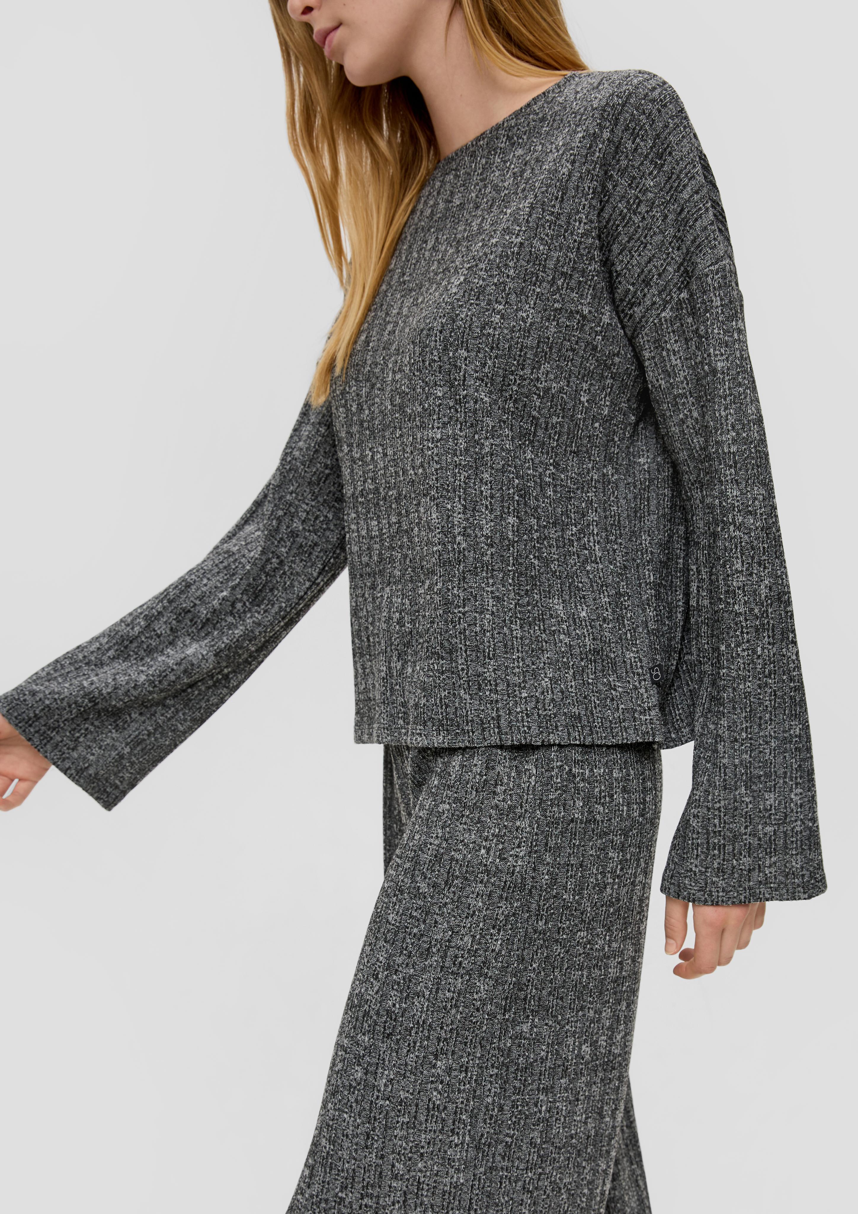 Meliertes Longsleeve mit Rippstruktur  2138342-9898