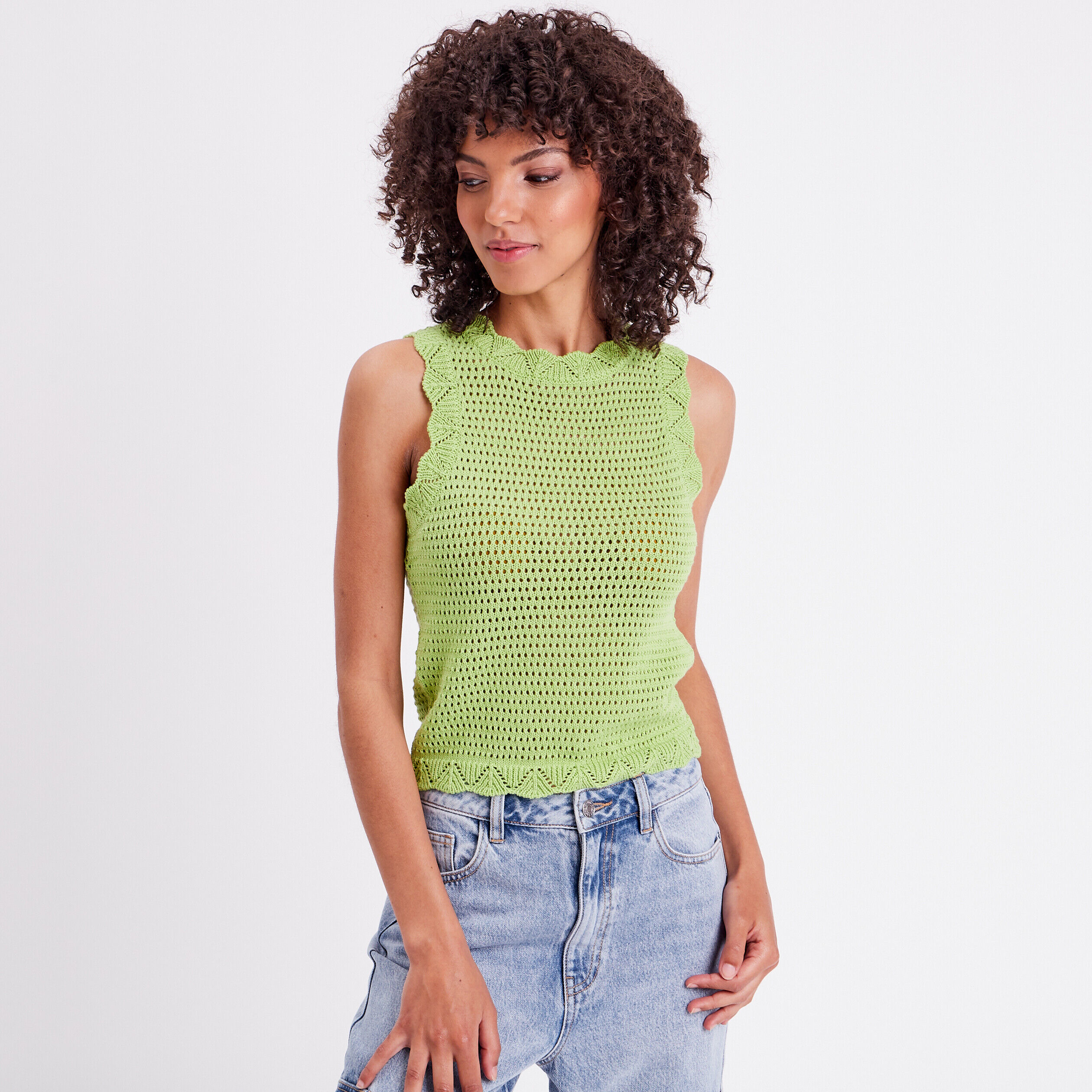 Débardeur aspect crochet vert femme | Cache Cache