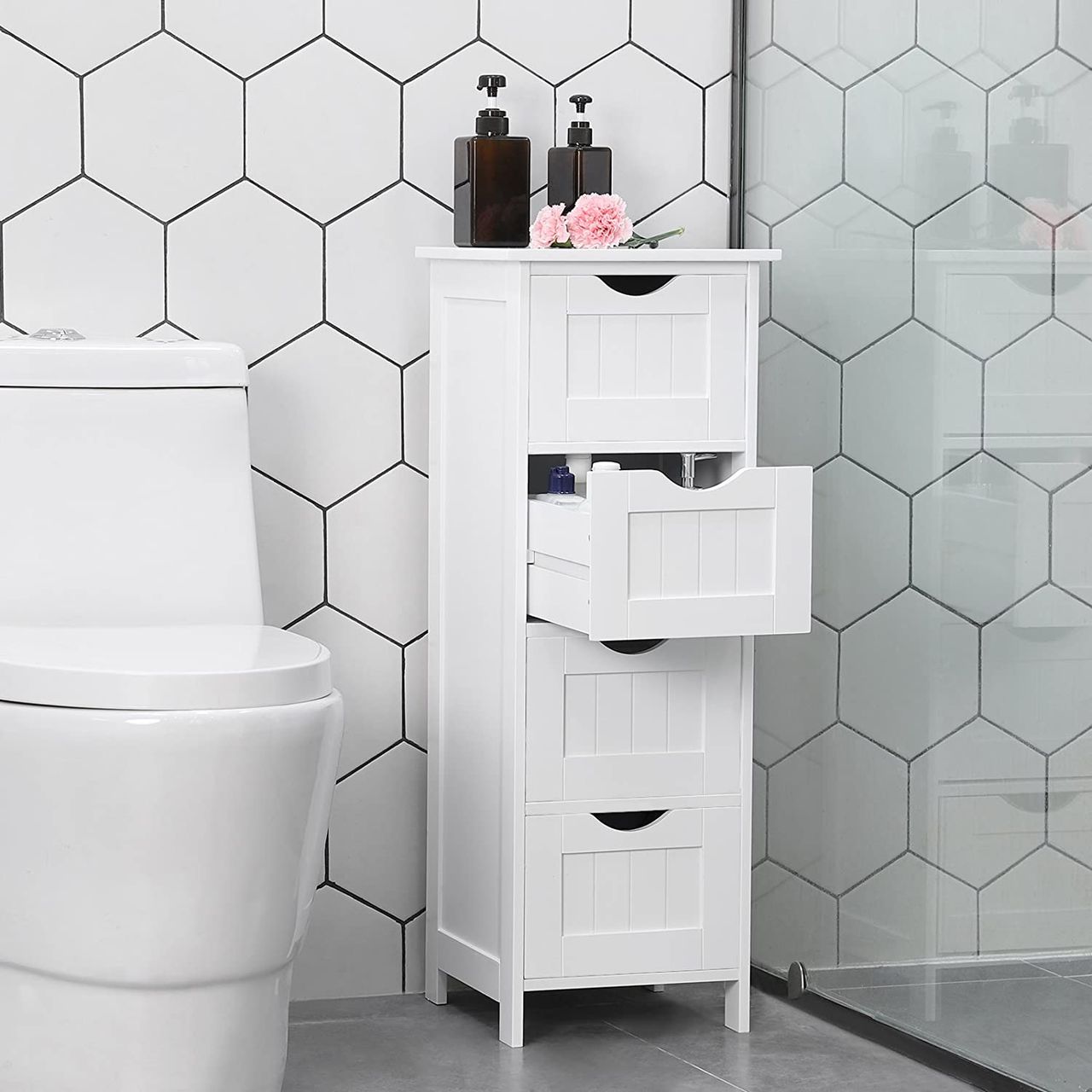 Vasagle Badschrank, schmal, mit 4 Schubladen, 30 x 30 x 82 cm