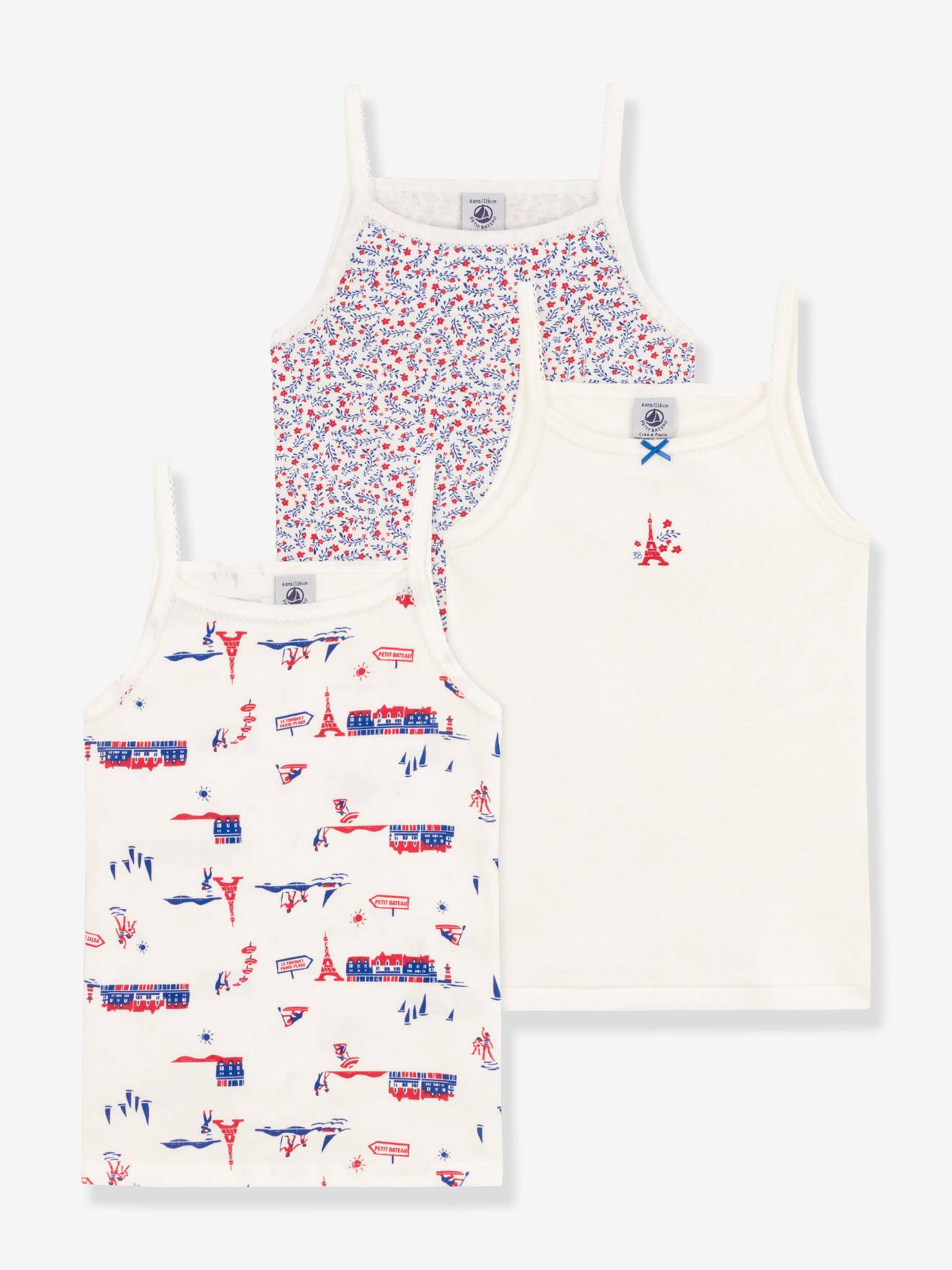 Lot de 3 chemises à bretelles en coton bio PETIT BATEAU blanc