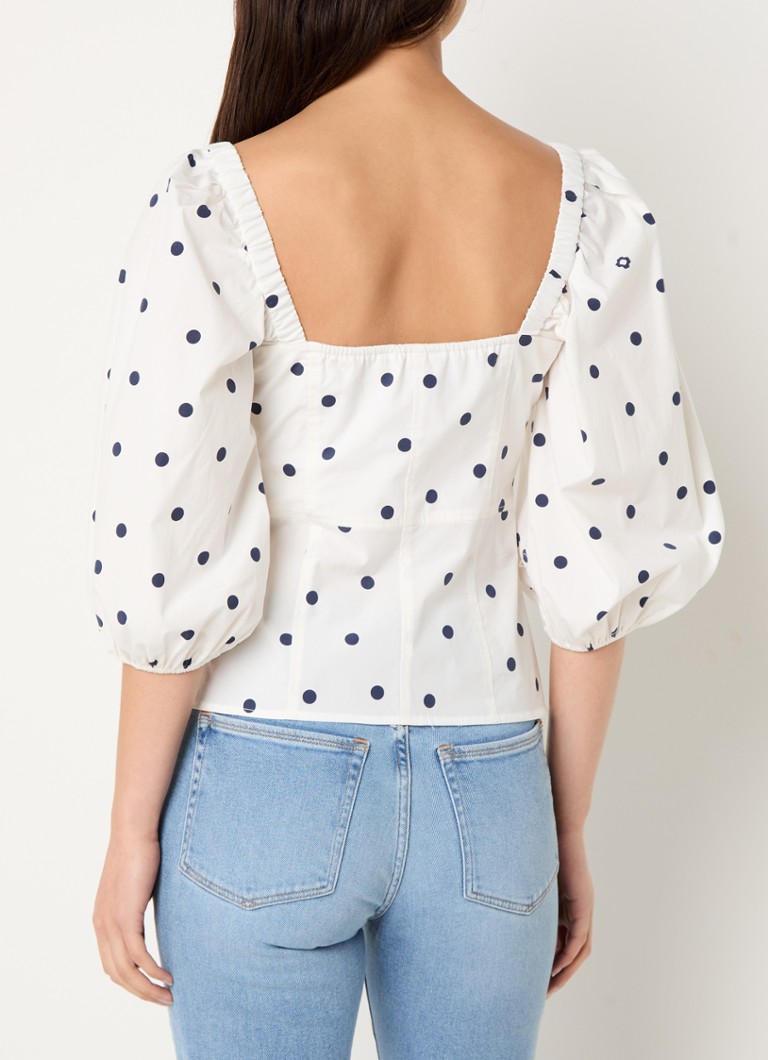 Maje off-shoulder top with polka dot print and balloon sleeves