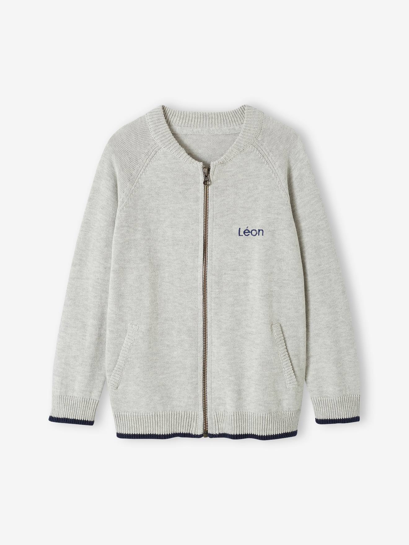 Vertbaudet Jungen Strickjacke im College, personalisierbar-Look Oeko-Tex - salbeigrün
