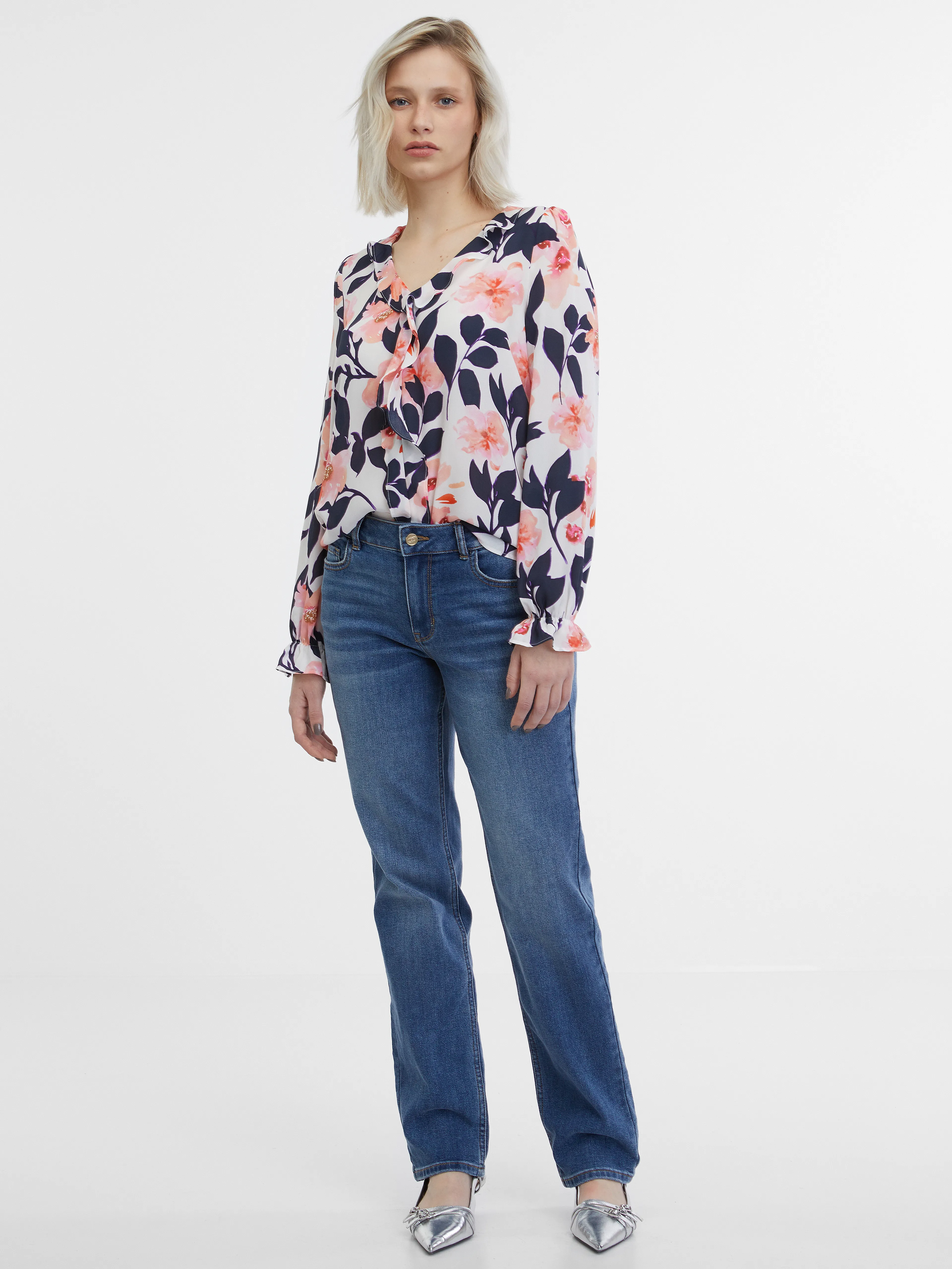 Blau-rosa Bluse mit Blumenmuster ORSAY