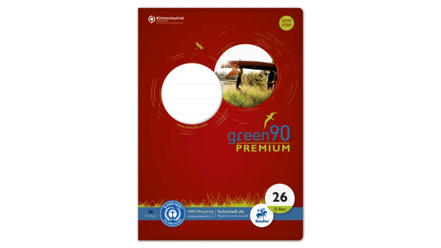 Ursus Green Premium Heft A4 32 Lineatur 26 kariert mit Rand